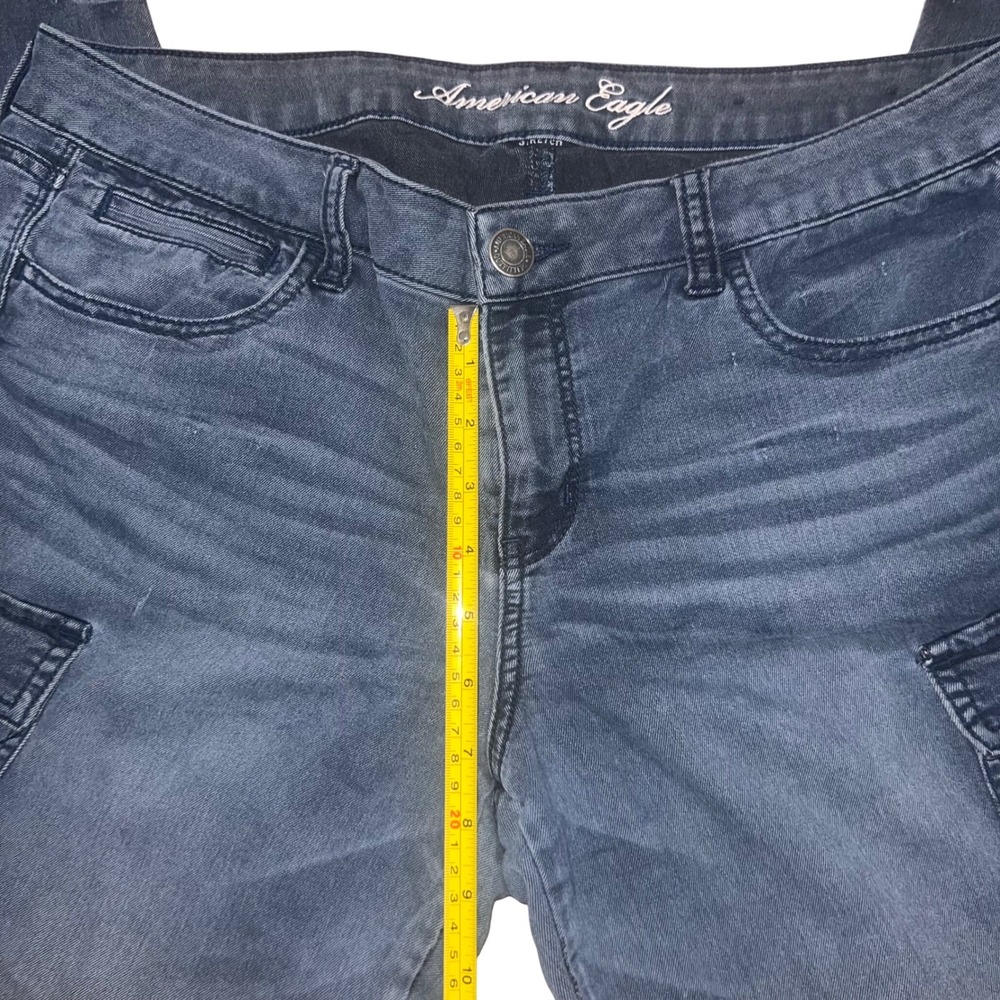 Y2K American Eagle Cargo Skinny Jeans Blue Dark Wash Ankle Zip Women Size 14 - Picture 13 of 16